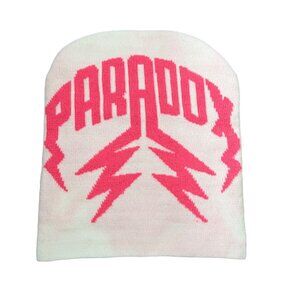 Paradox Lab White Pink Lightning Arc Logo Beanie Hat One Size